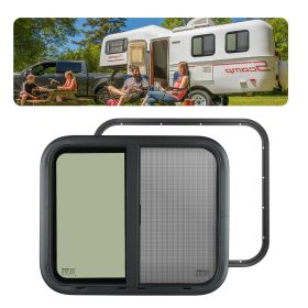 Horizontal RV Window, 24" W x 20" H Tinted Sliding RV Window with Net Screen & Trim Ring, Fit 15/16"-1 3/4" Thickness Wall