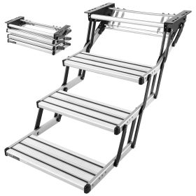 RV Steps, 3-Step, 440 lbs Load Capacity, Manual Retractable RV Stairs, Telescopic Folding Aluminum Alloy Camper Steps