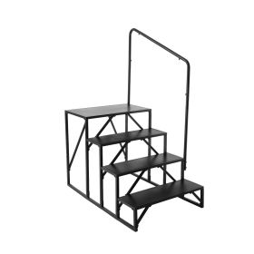 RV Steps, 4-Step RV Stairs, 440 LBS Load Capacity, Thickened Carbon Steel, With Handrail, Non-Slip Steps for Safe Entry and Exit, Suit for RV, Tr