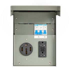 Temporary Power Outlet Panel, 20 50 Amp, RV EV Electrical Outlet Panel with NEMA 50 Amp GFCI 20 Amp Receptacle Installed